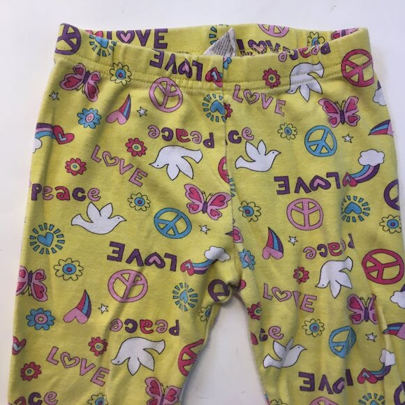 Kirkland Girls Size 2 Pajama Set Yellow Pink Peace Love 100% Organic Cotton - Picture 12 of 16